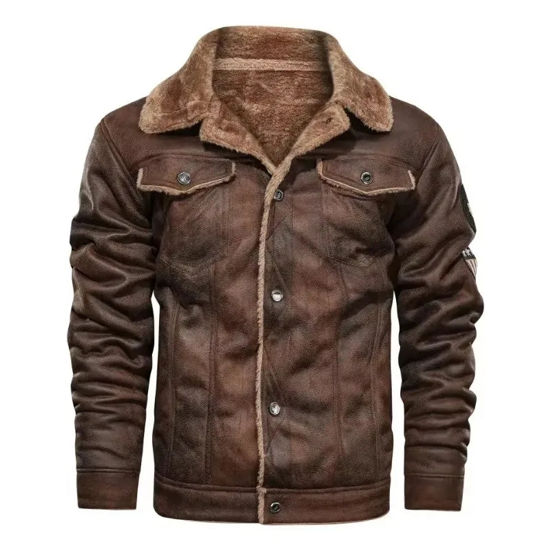 Manteau en Cuir Moto Homme avec Ecussons – Fourrure Intérieure