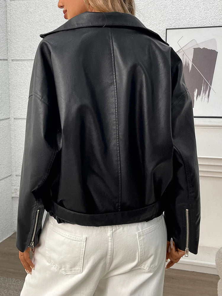 Veste en Cuir Streetwear Vintage Femme – Look Moto Biker et Streetwear