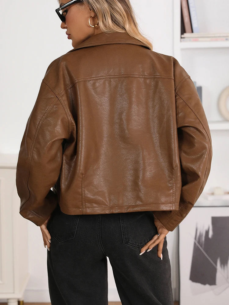 Veste en Simili Cuir Vintage Femme – Style Streetwear