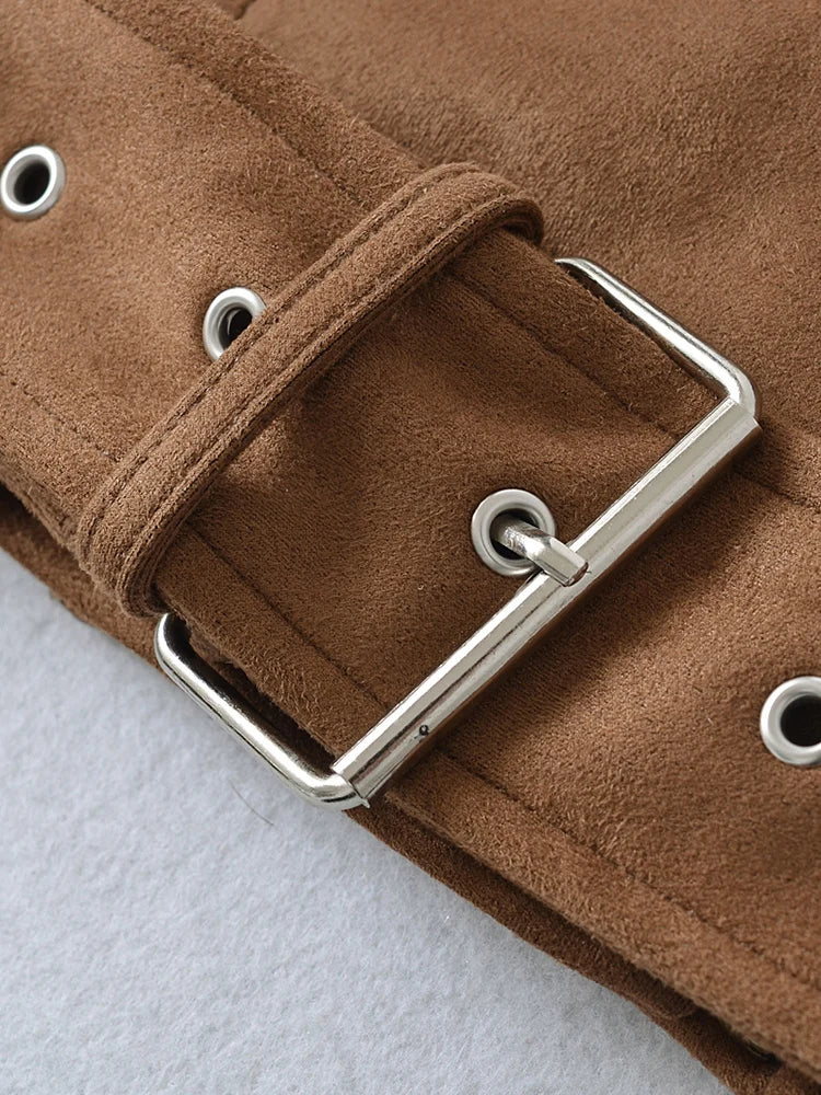 Veste en Cuir Ceinturée Femme – Style Rétro Moto Vintage