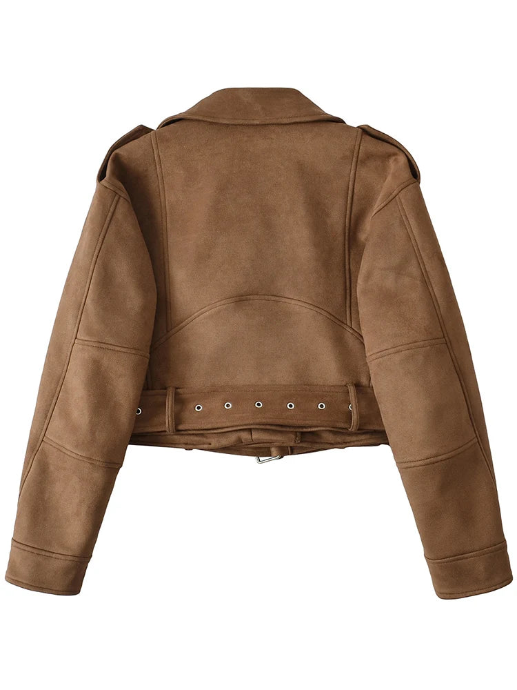 Veste en Cuir Ceinturée Femme – Style Rétro Moto Vintage