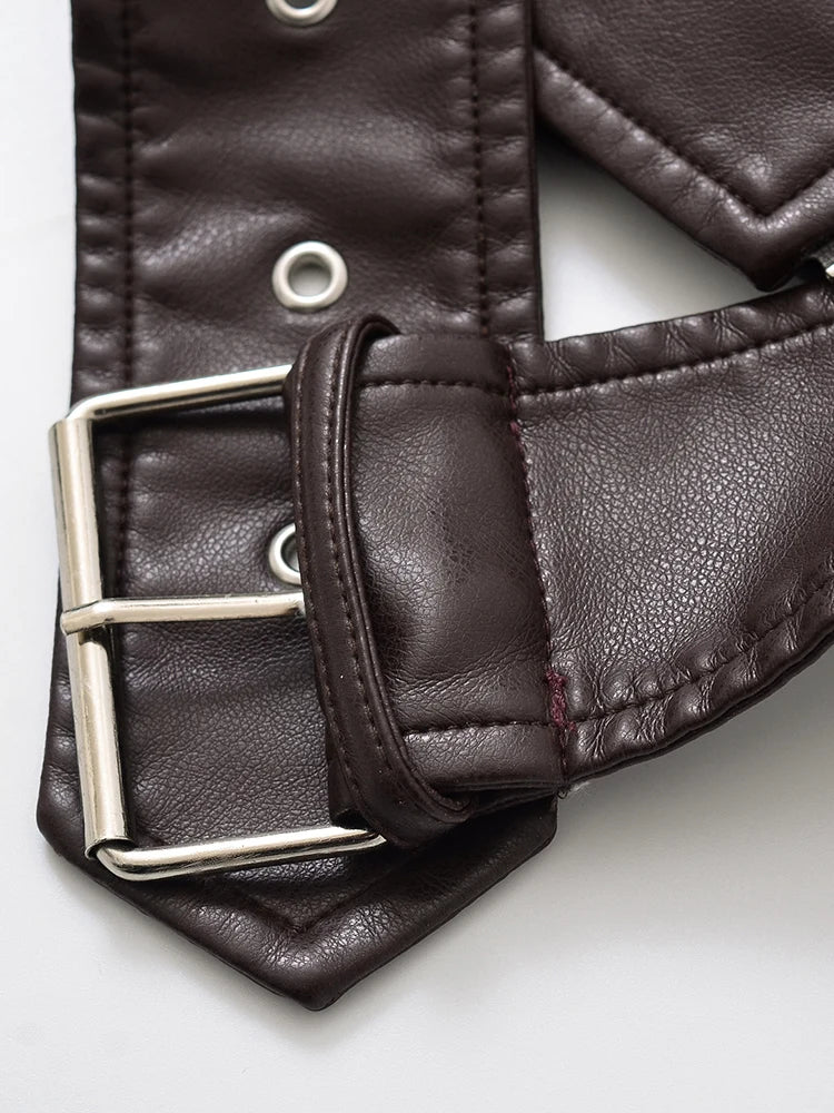 Veste en Cuir Ceinturée Femme – Style Rétro Moto Vintage Marron Chocolat