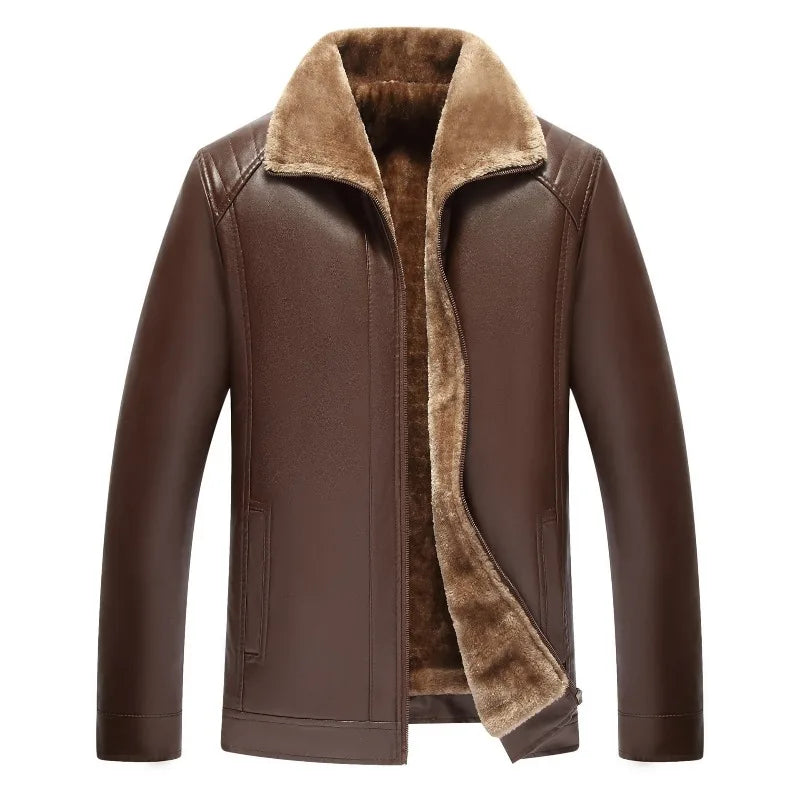 Blouson en Cuir Homme Hiver – Col Fourrure et Doublure Polaire