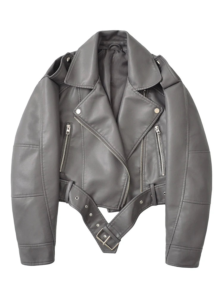 Veste en Cuir Ceinturée Femme – Style Rétro Moto Vintage