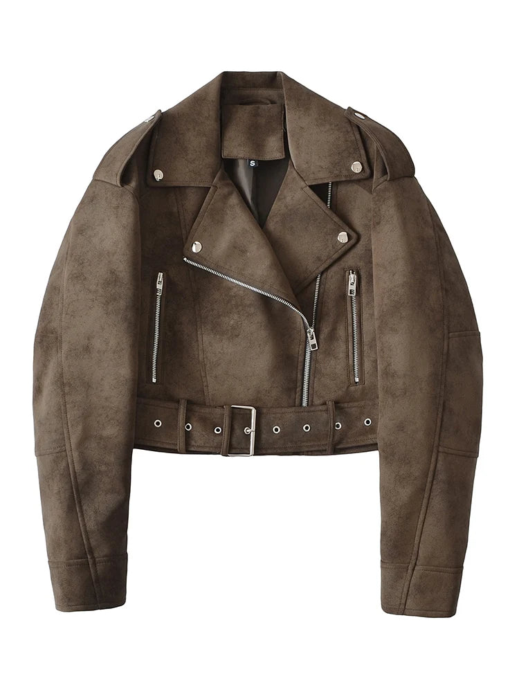 Veste en Cuir Ceinturée Femme – Style Ancien Rétro