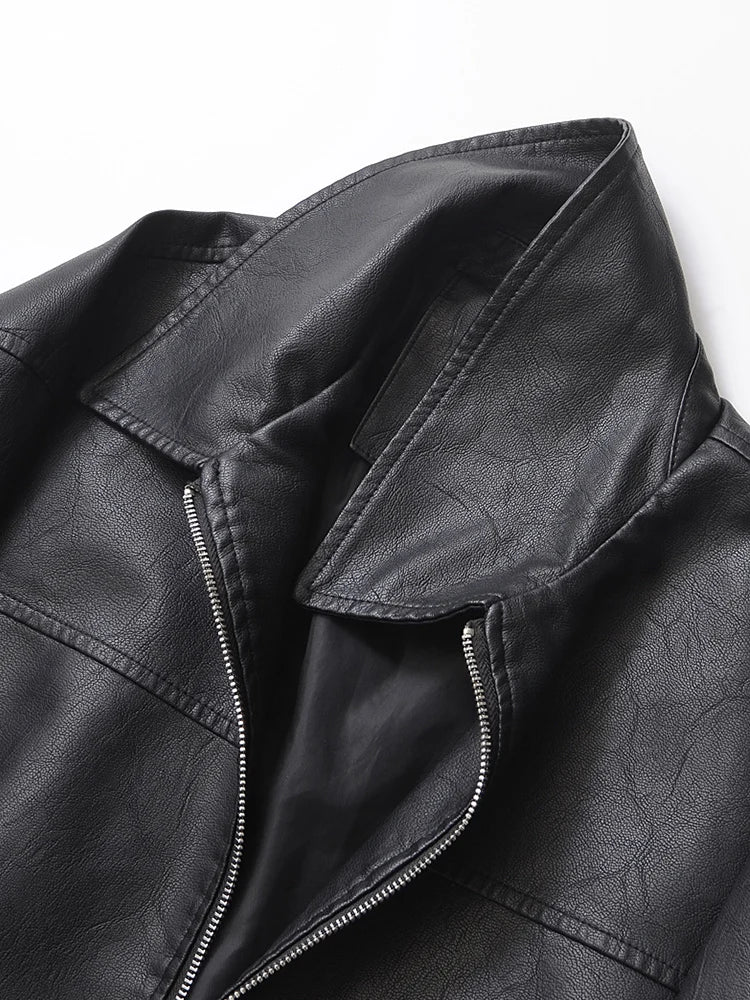 Veste en Simili Cuir Zippée Rétro Vintage pour Femme