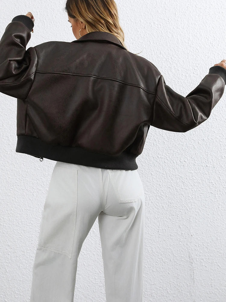 Veste en Cuir Vintage Zippée Femme – Streetwear Chic