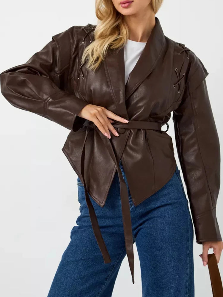 Veste en Cuir Vintage pour Femme – Style unique avec Ceinture