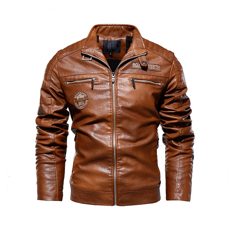 Veste en Cuir et fourrure style Moto et Biker pour Homme