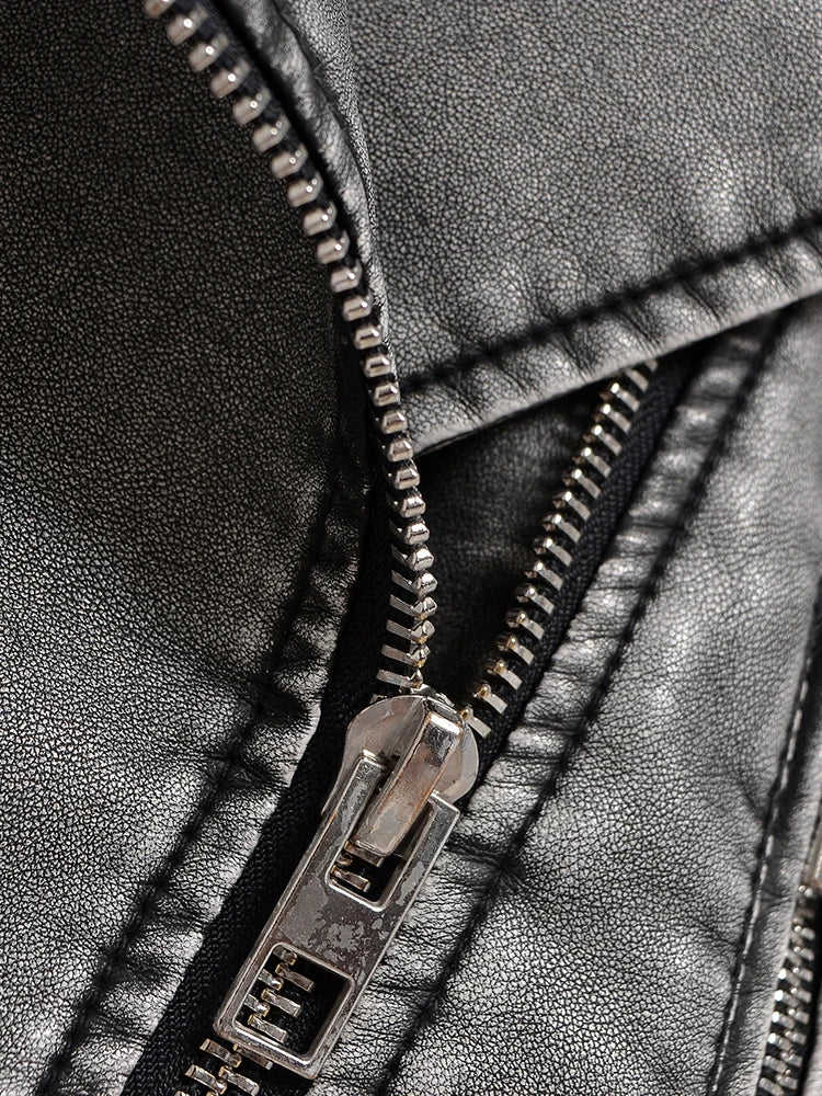 Veste en Cuir Gris Vintage Zippée Femme – Style Rétro Urbain