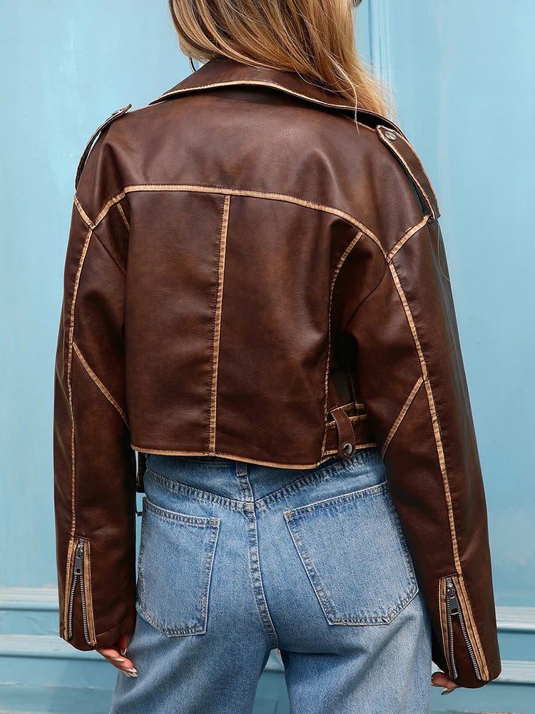 Veste en Cuir Ceinturée Femme – Style CowBoy
