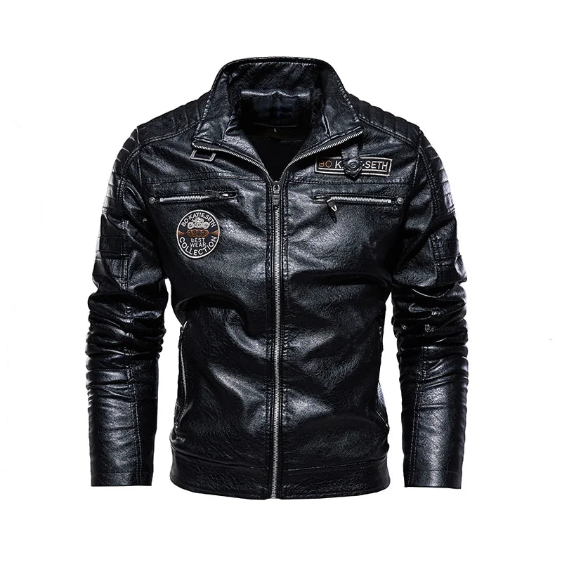 Veste en Cuir et fourrure style Moto et Biker pour Homme