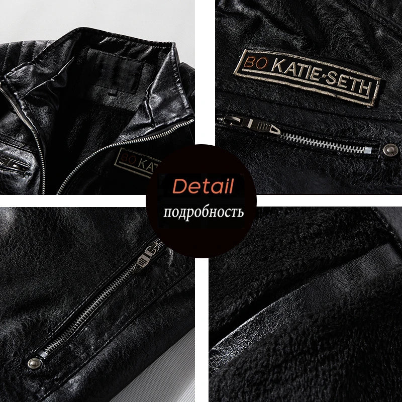 Veste en Cuir et fourrure style Moto et Biker pour Homme