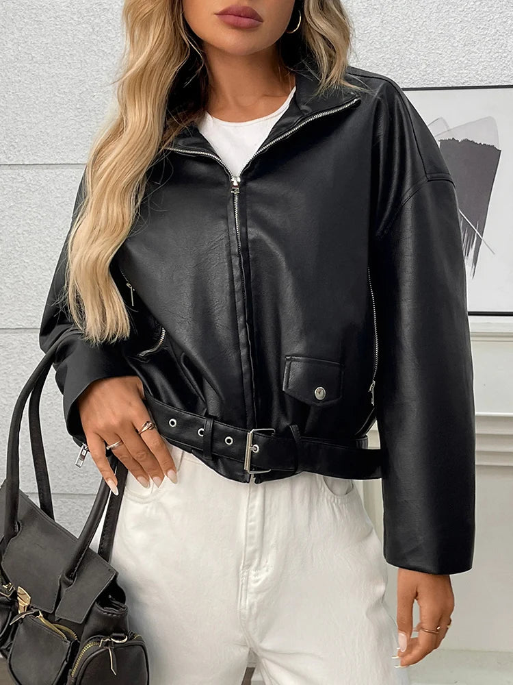 Veste en Cuir Streetwear Vintage Femme – Look Moto Biker et Streetwear
