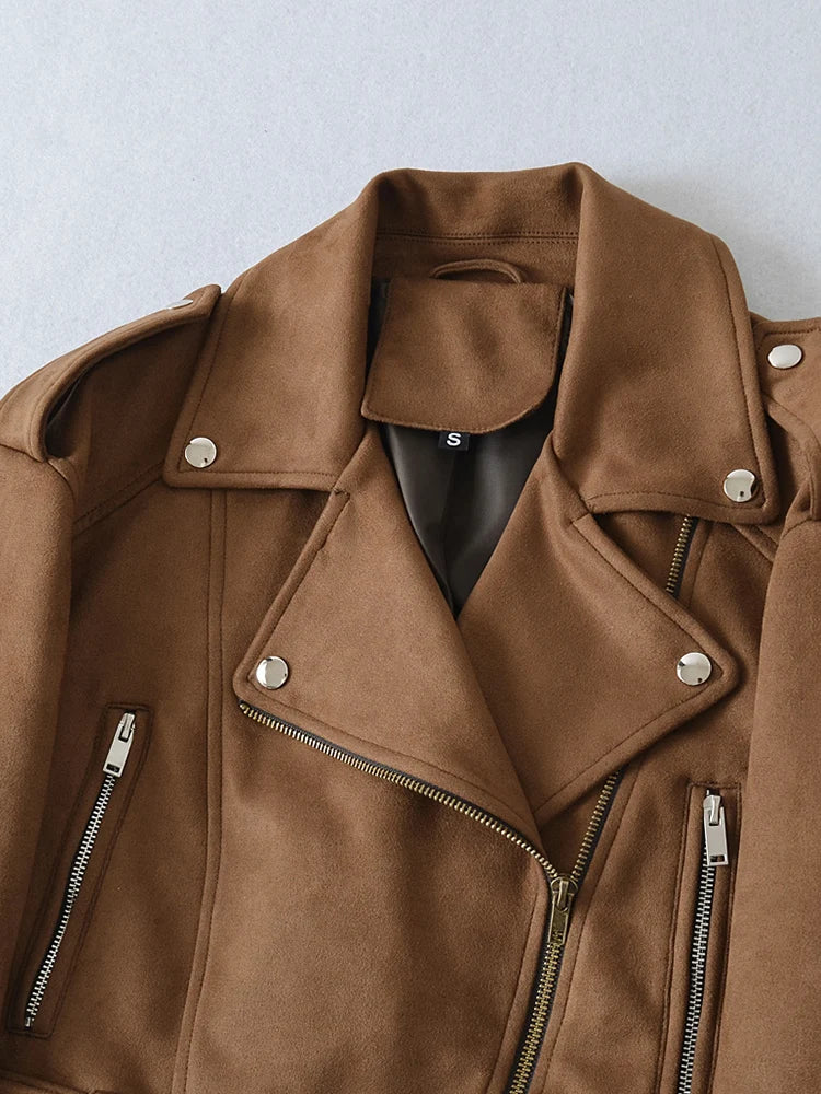 Veste en Cuir Ceinturée Femme – Style Rétro Moto Vintage