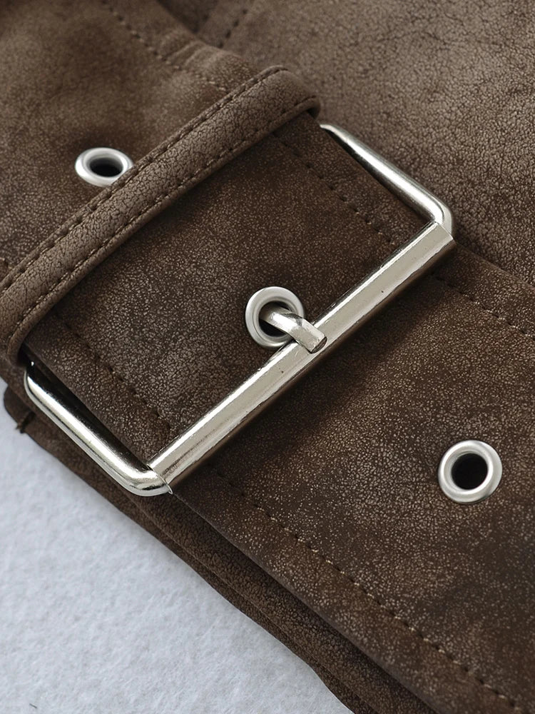 Veste en Cuir Ceinturée Femme – Style Ancien Rétro