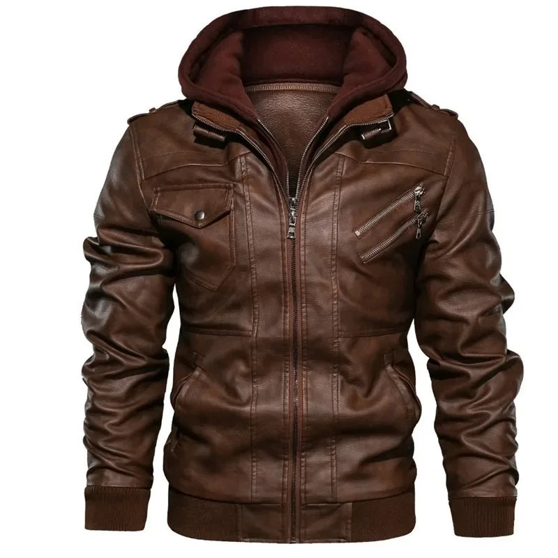 Veste Homme Style Biker en Similicuir avec Capuche – Coupe Slim