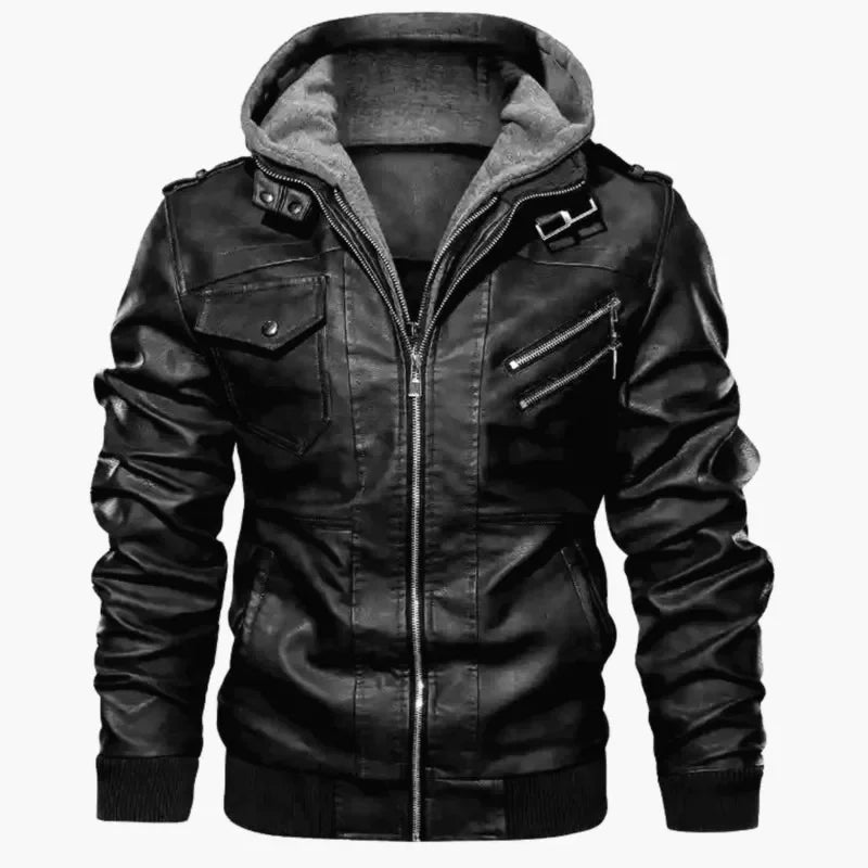 Veste Homme Style Biker en Similicuir avec Capuche – Coupe Slim