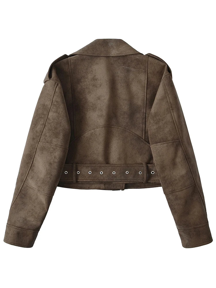 Veste en Cuir Ceinturée Femme – Style Ancien Rétro
