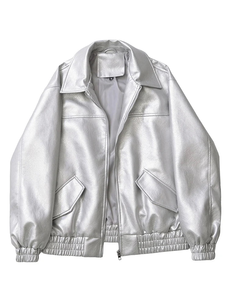 Veste en Simili Cuir Zippée Rétro Vintage pour Femme
