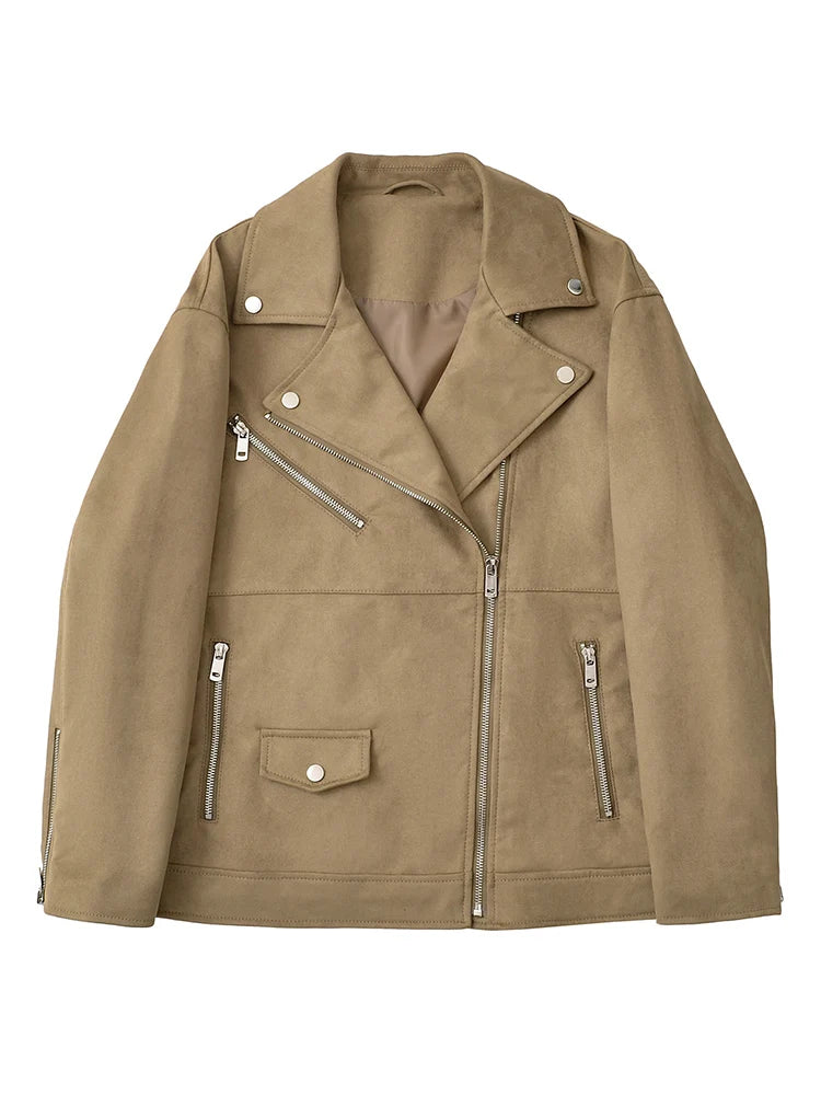 Veste Vintage en Similicuir à Fermeture Éclair pour Femme