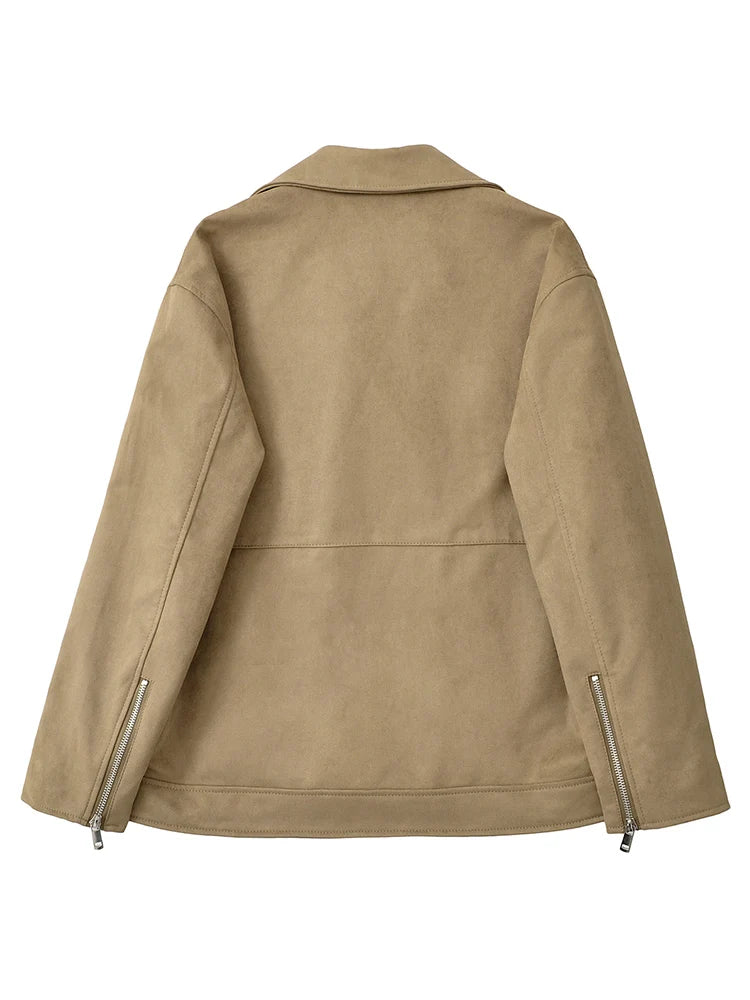Veste Vintage en Similicuir à Fermeture Éclair pour Femme