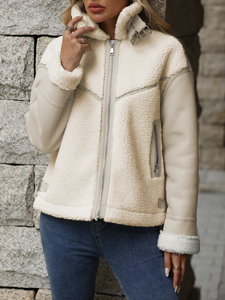 Manteau en Cuir et Fourrure Style Streetwear Femme  – Automne/Hiver