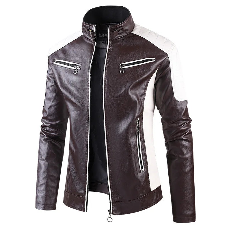 Blouson en Cuir Homme – Style Moto, Slim Fit, Mode Automne