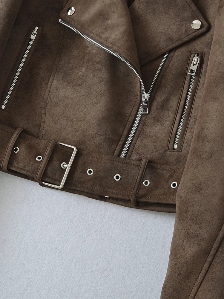 Veste en Cuir Ceinturée Femme – Style Ancien Rétro