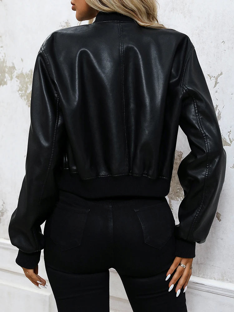 Veste Courte en Cuir Vintage Noir Femme  – Look Streetwear et Moderne