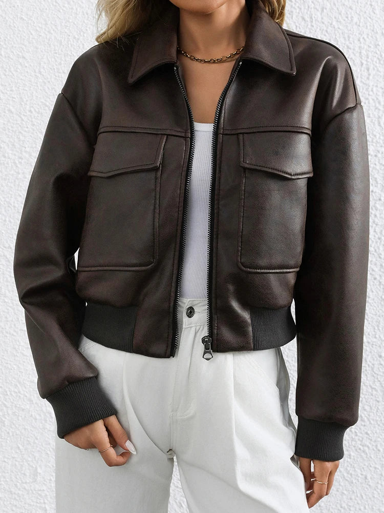 Veste en Cuir Vintage Zippée Femme – Streetwear Chic
