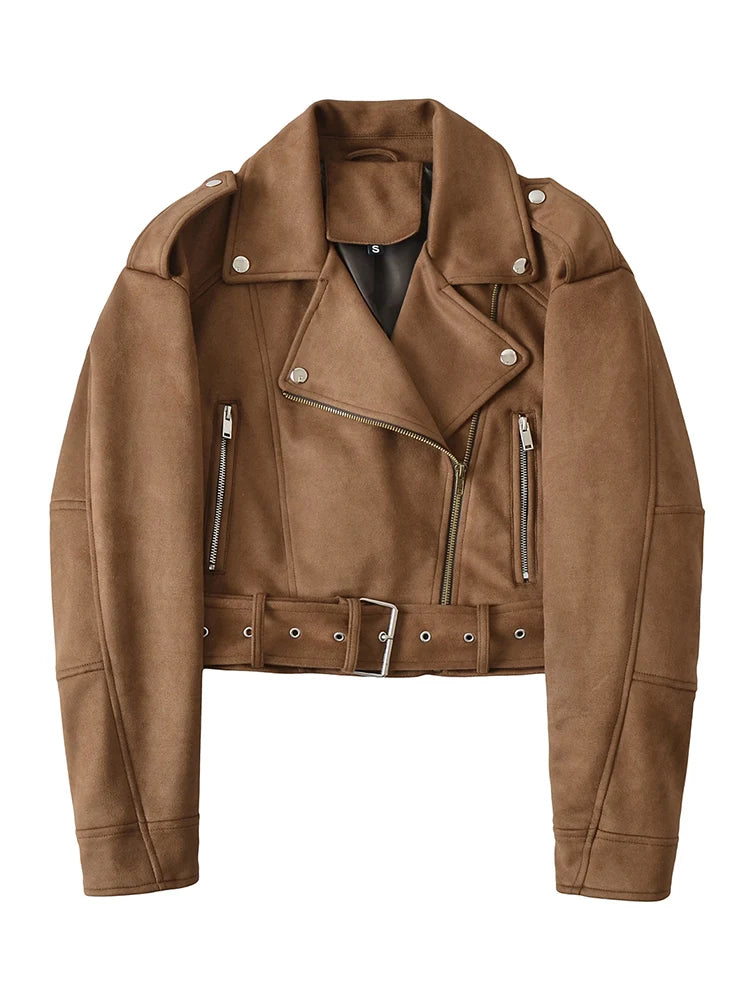 Veste en Cuir Ceinturée Femme – Style Rétro Moto Vintage