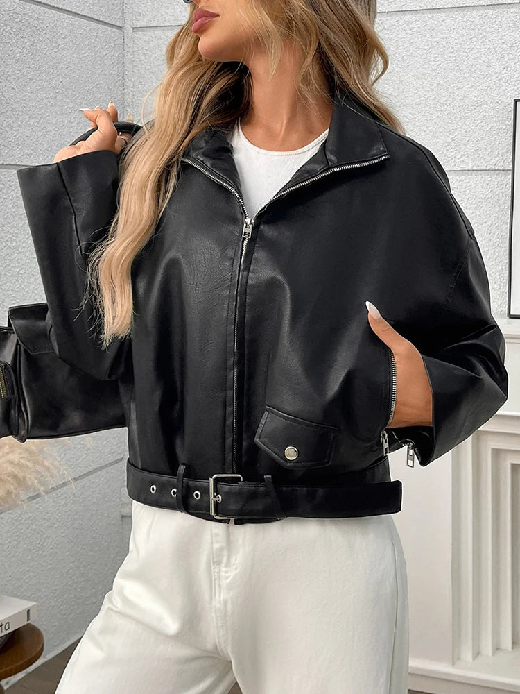 Veste en Cuir Streetwear Vintage Femme – Look Moto Biker et Streetwear