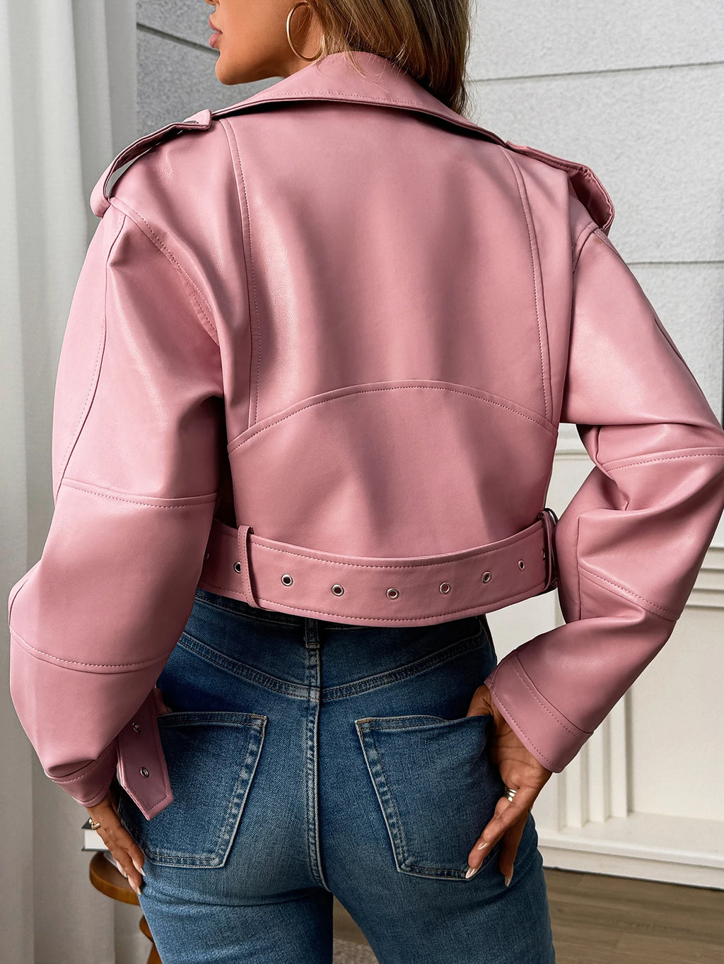Veste en Cuir Ceinturée Femme – Style Rétro Moto Vintage