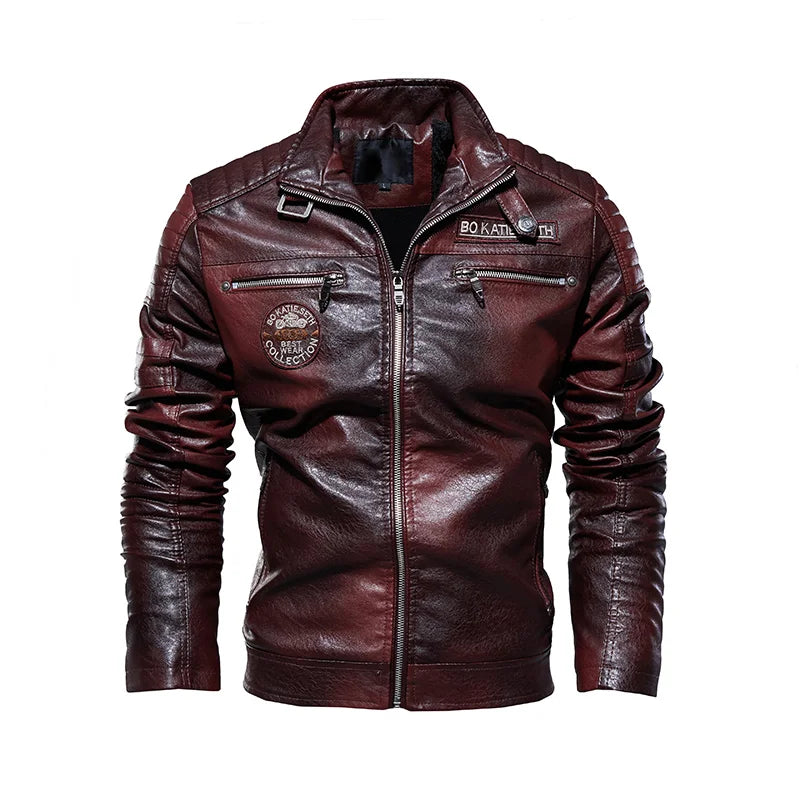 Veste en Cuir et fourrure style Moto et Biker pour Homme