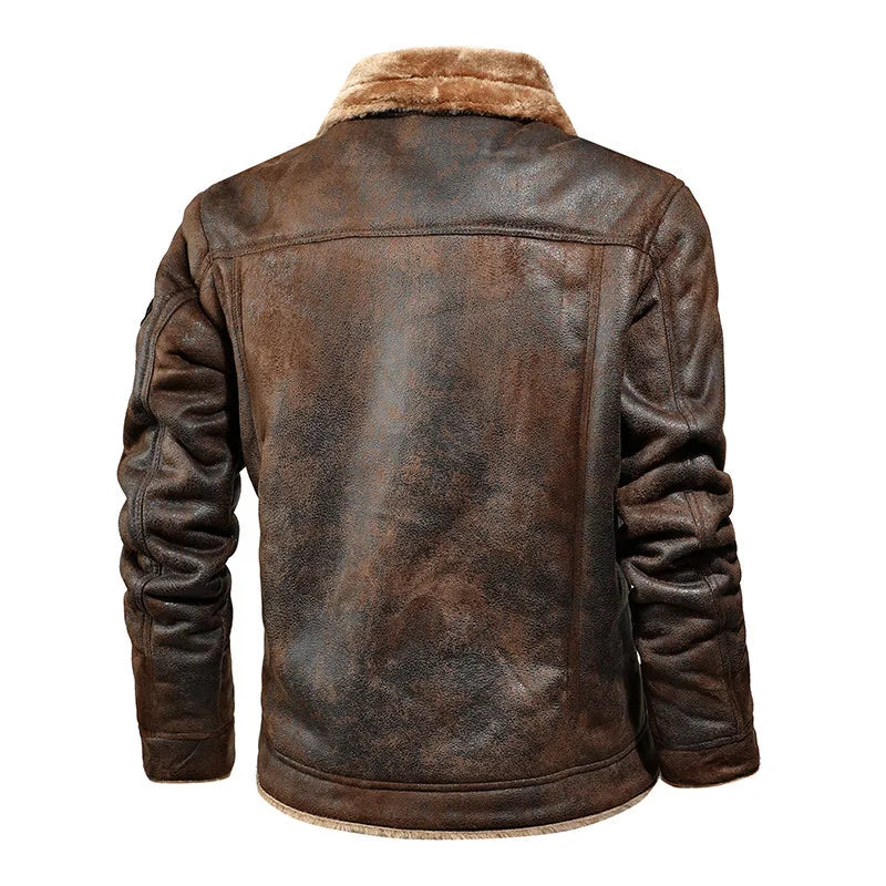 Manteau en Cuir Moto Homme avec Ecussons – Fourrure Intérieure