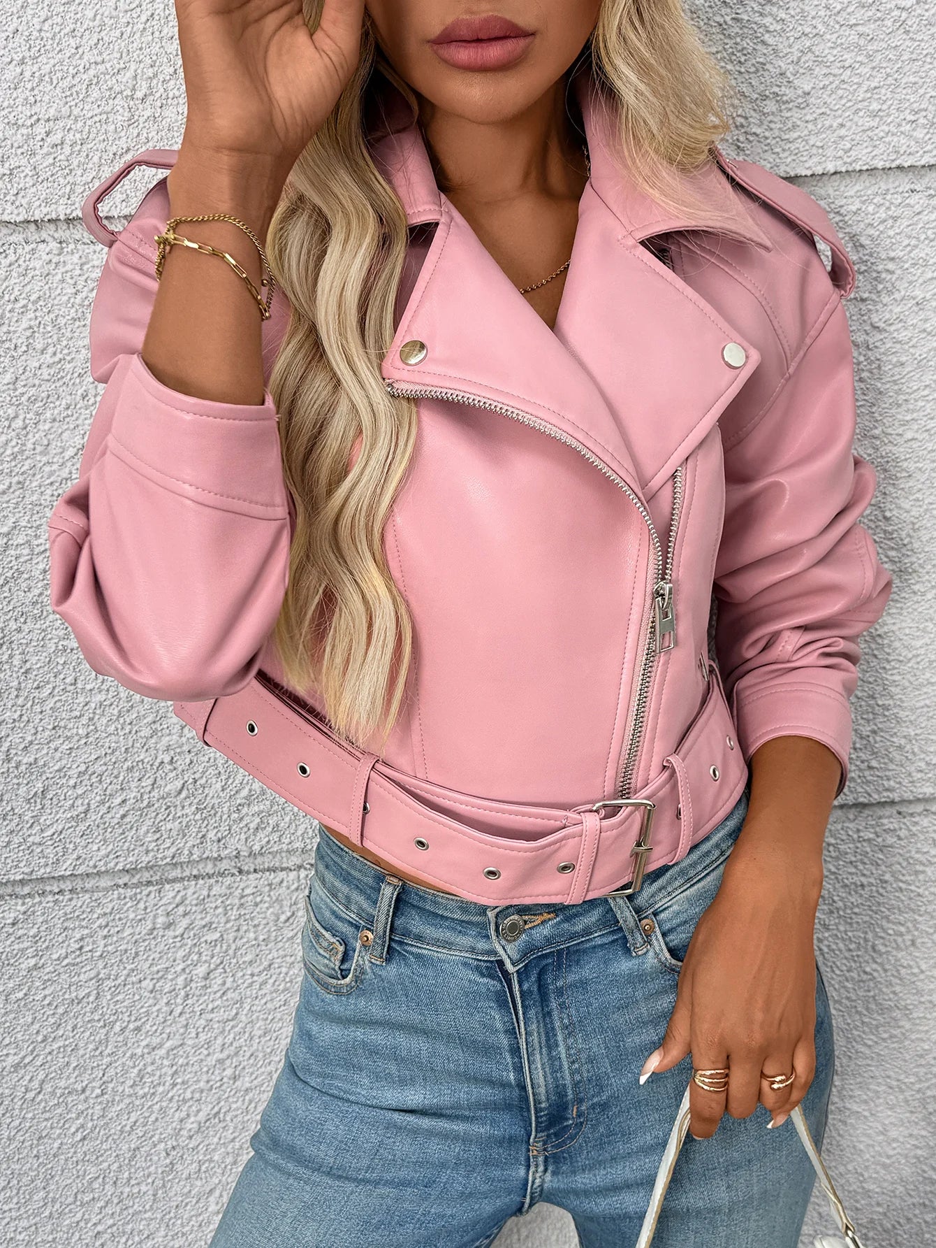 Veste en Cuir Ceinturée Femme – Style Rétro Moto Vintage