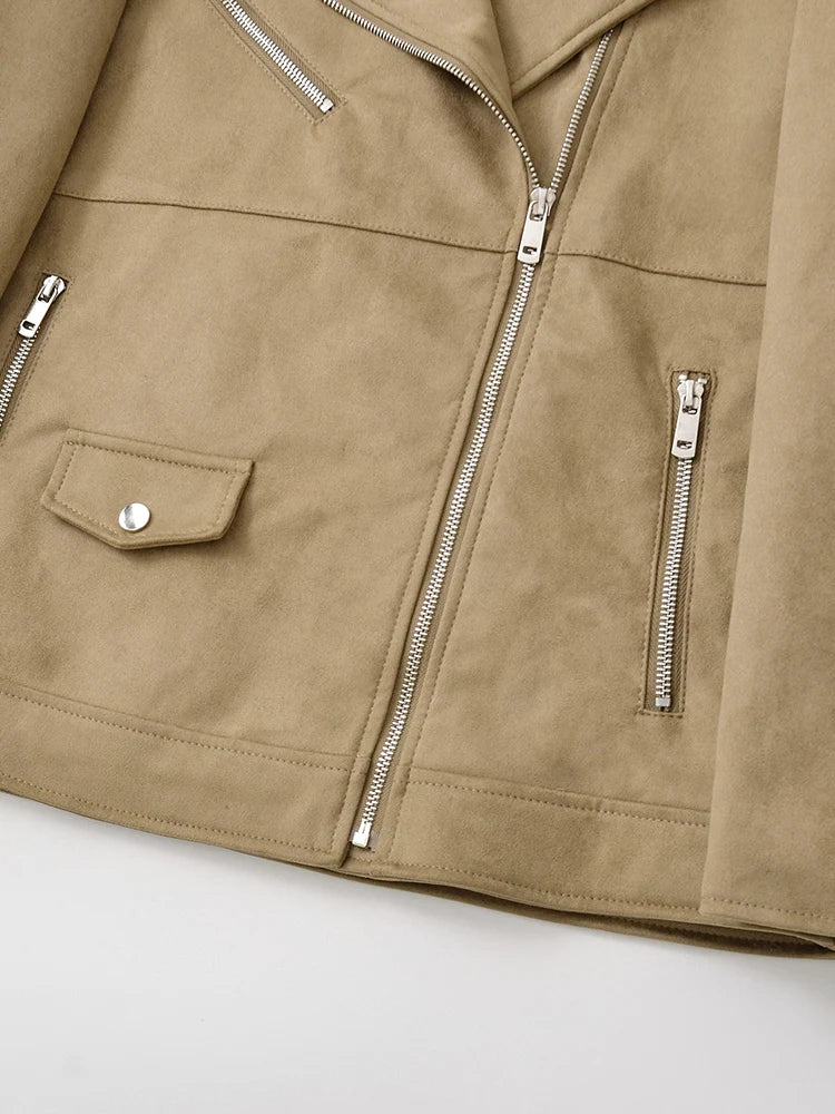 Veste Vintage en Similicuir à Fermeture Éclair pour Femme