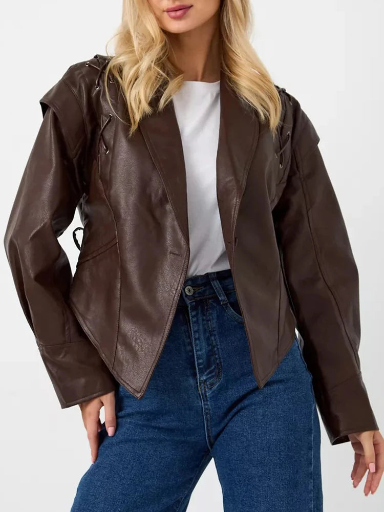 Veste en Cuir Vintage pour Femme – Style unique avec Ceinture