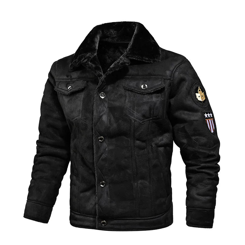 Manteau en Cuir Moto Homme avec Ecussons – Fourrure Intérieure
