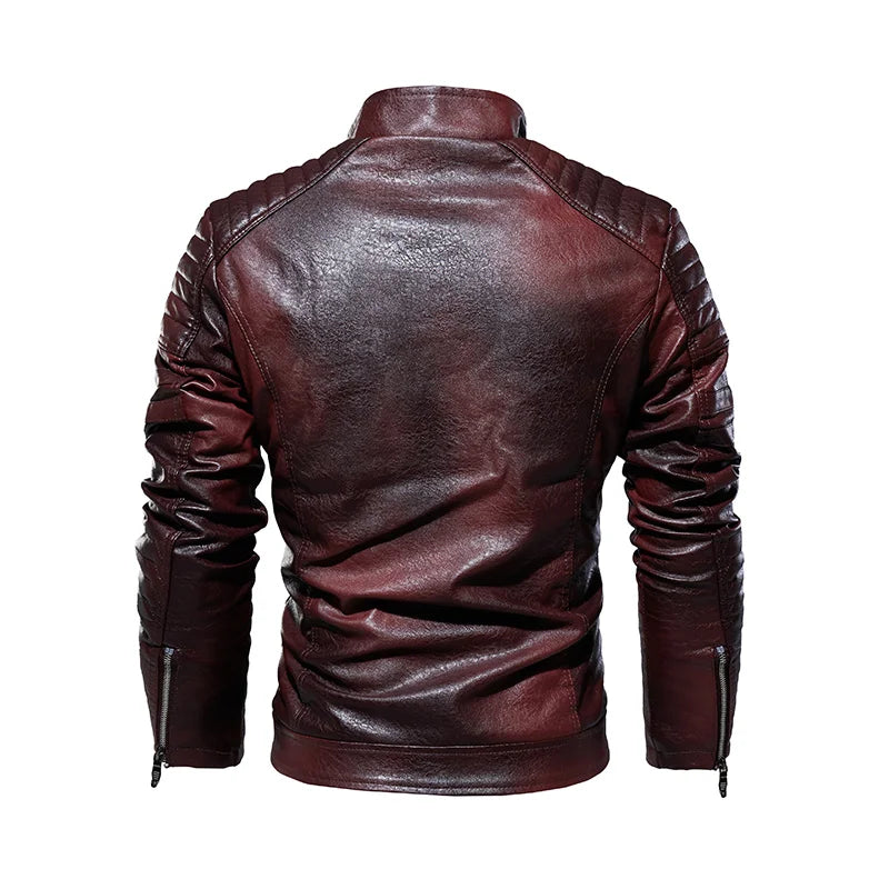 Veste en Cuir et fourrure style Moto et Biker pour Homme