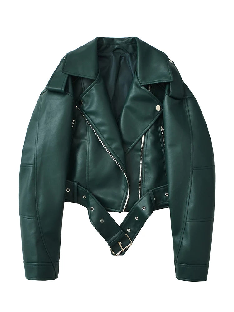 Veste en Cuir Ceinturée Femme – Style Rétro Moto Vintage
