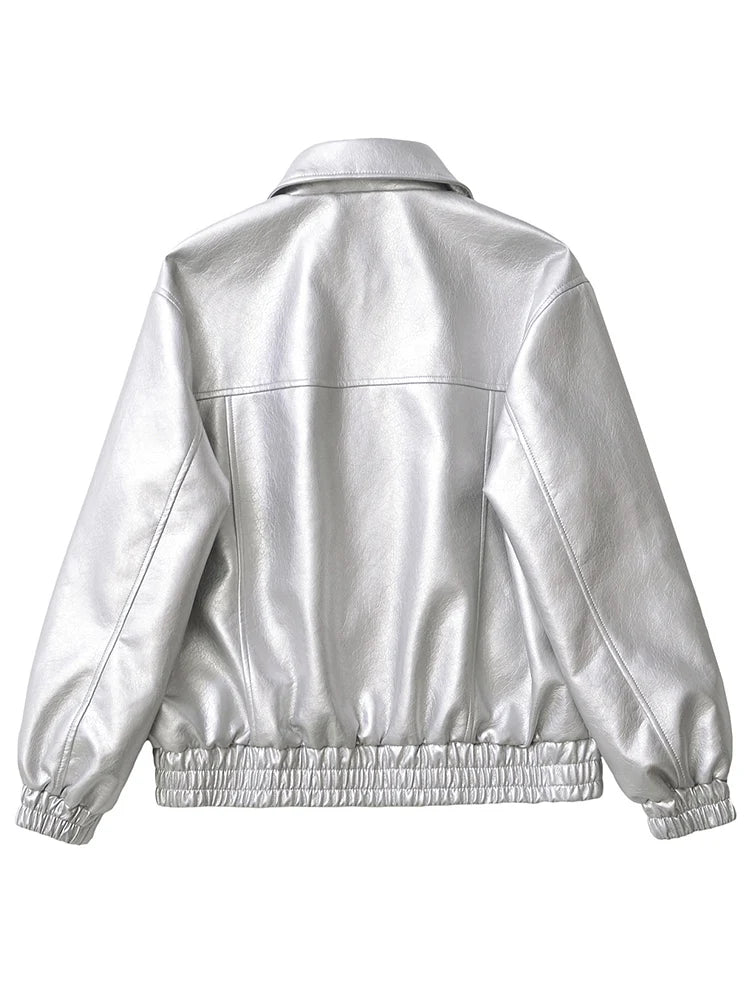 Veste en Simili Cuir Zippée Rétro Vintage pour Femme