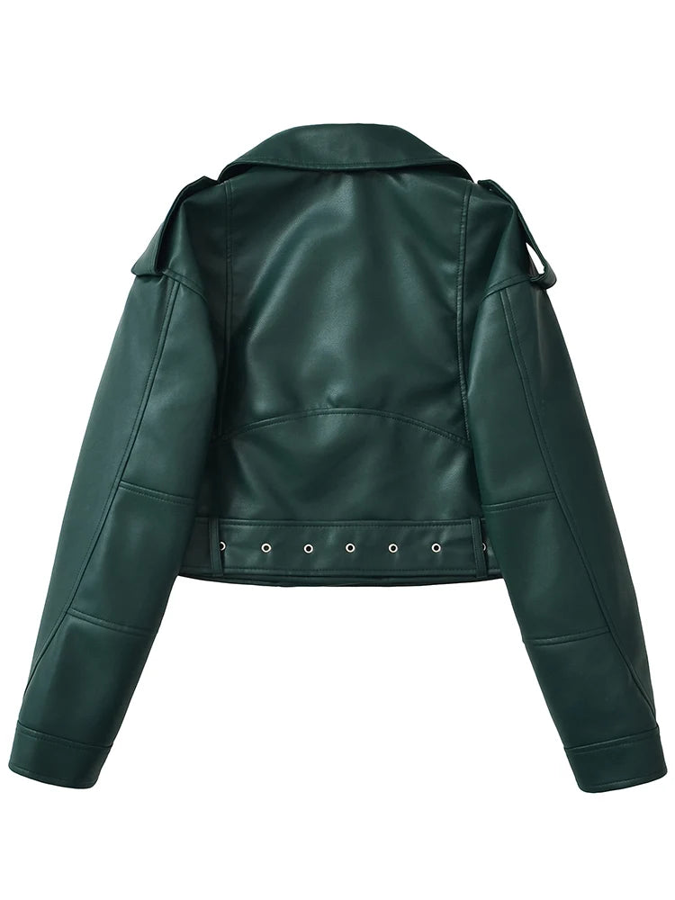 Veste en Cuir Ceinturée Femme – Style Rétro Moto Vintage