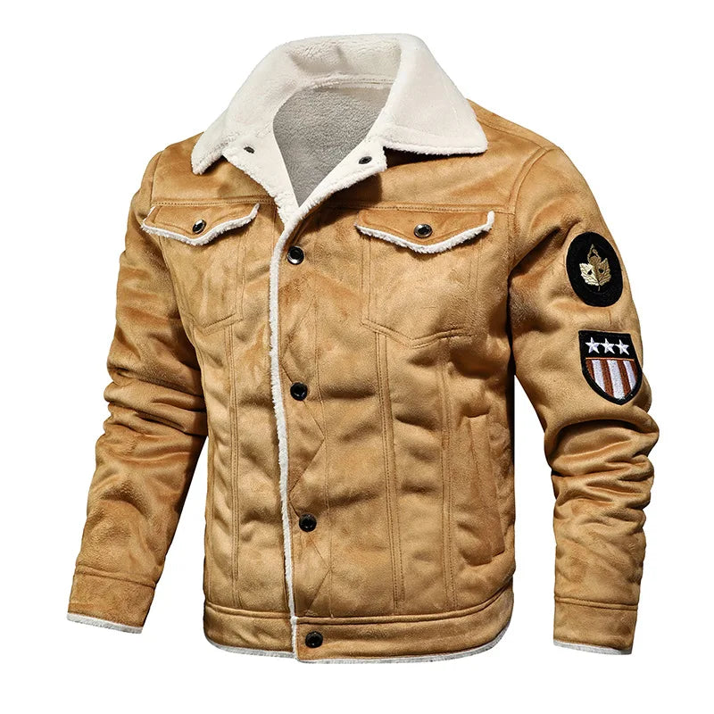 Manteau en Cuir Moto Homme avec Ecussons – Fourrure Intérieure