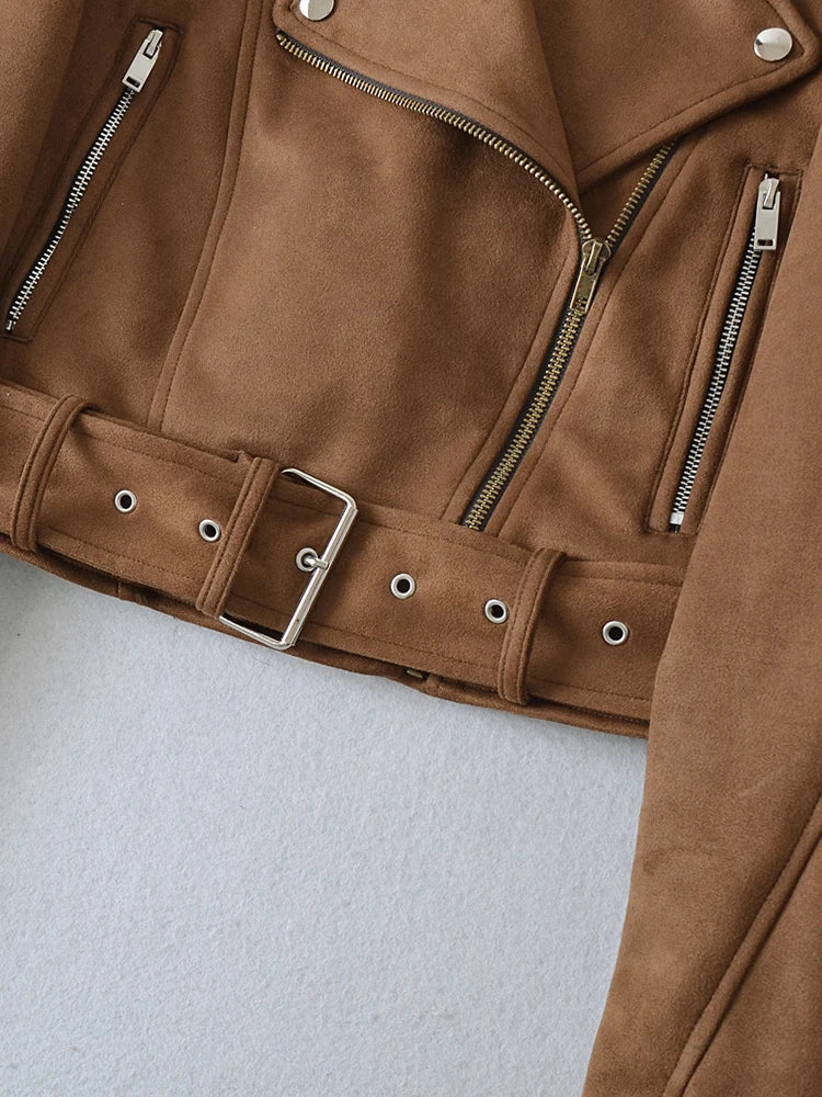 Veste en Cuir Ceinturée Femme – Style Rétro Moto Vintage