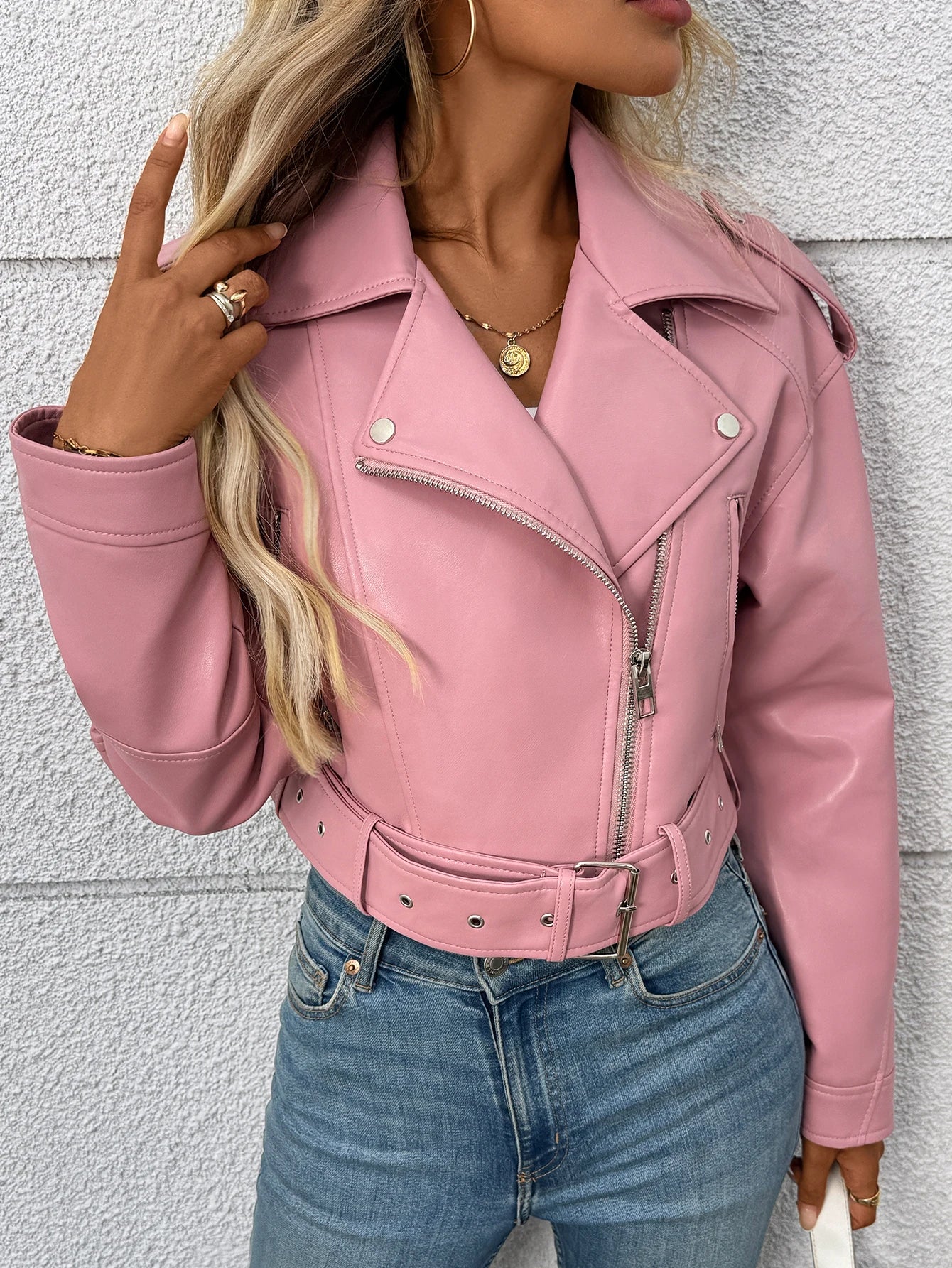 Veste en Cuir Ceinturée Femme – Style Rétro Moto Vintage