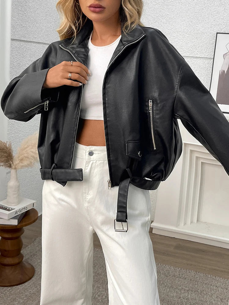 Veste en Cuir Streetwear Vintage Femme – Look Moto Biker et Streetwear