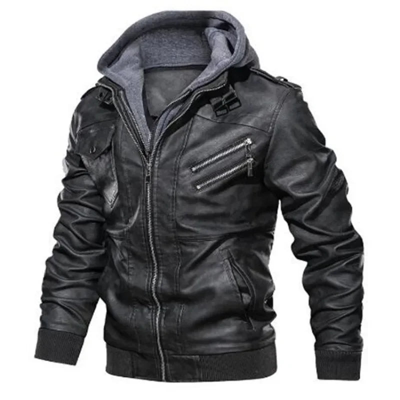 Veste Homme Style Biker en Similicuir avec Capuche – Coupe Slim