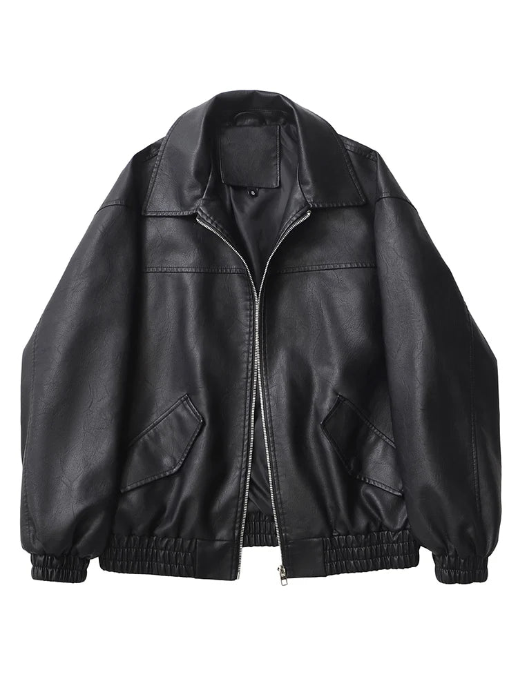 Veste en Simili Cuir Zippée Rétro Vintage pour Femme